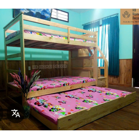 165 Naturall : Giường 3 Tầng Cầu Thang Liên Hợp - 1m